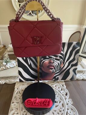 NWT-Badgley Mischka Quilted Burgundy Crossbody Bag with Chain Strap